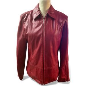 Danier Genuine Leather Red Zip-Up Jacket, Canadian, Women's Size 6/8